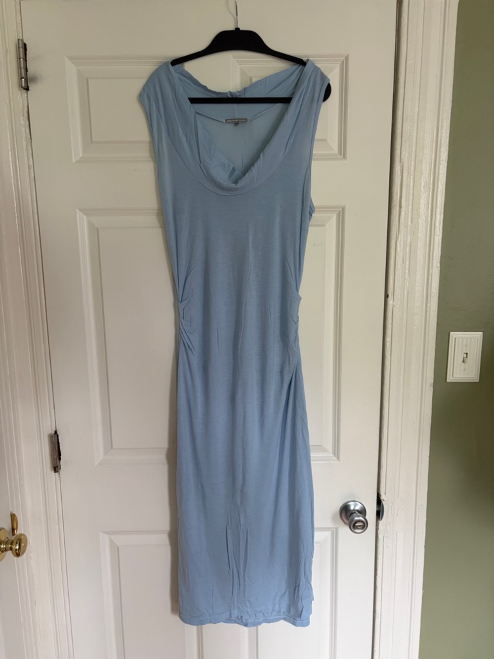 Light Blue Sleeveless Draped Neck Women's Dress